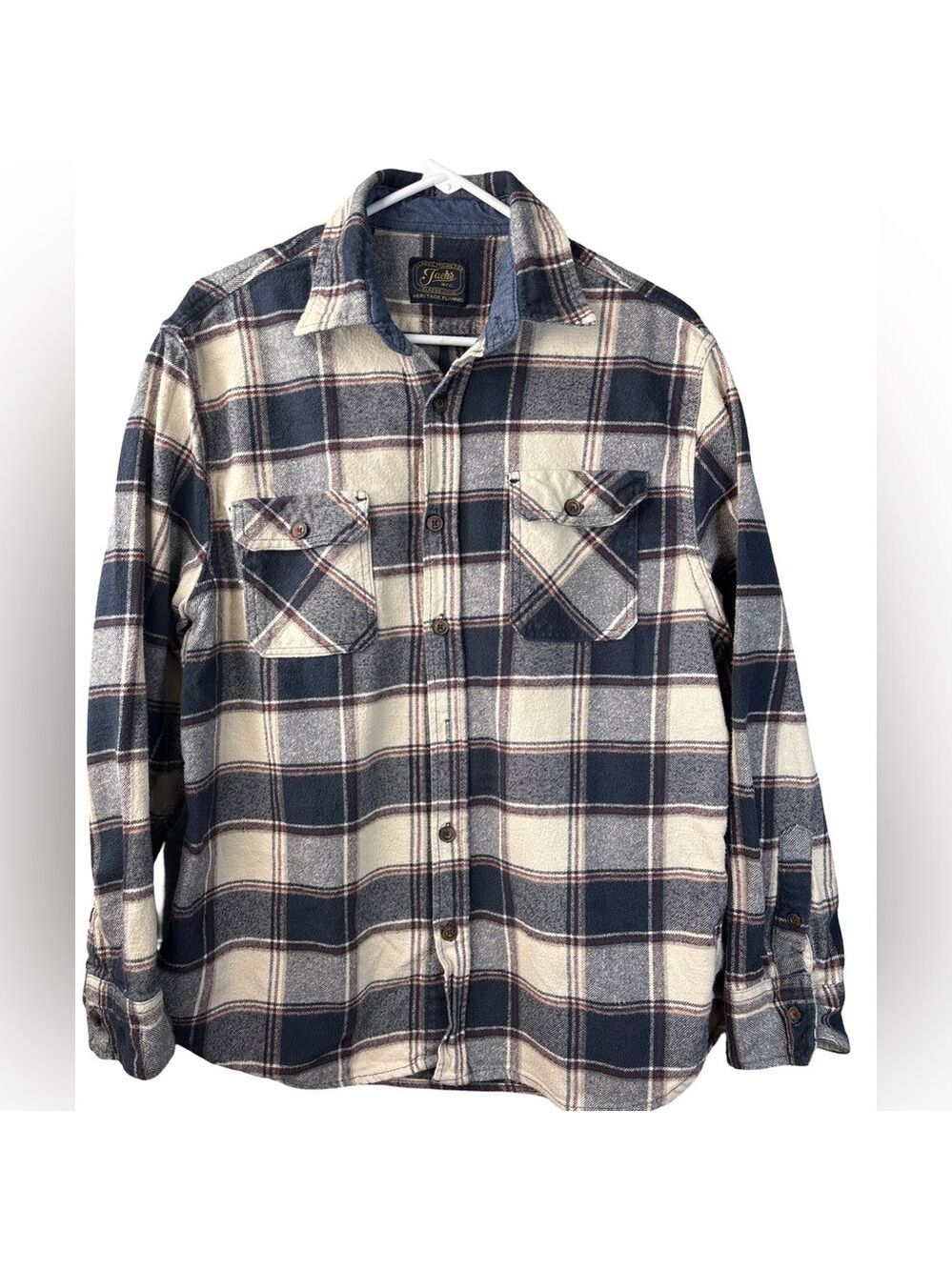 Jachs Navy and Cream Plaid Flannel Shirt Jacket Large